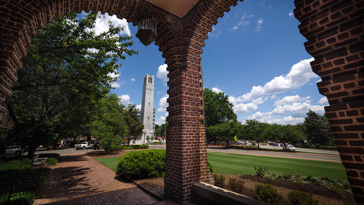 View of Memorial Belltower from Holladay Hall